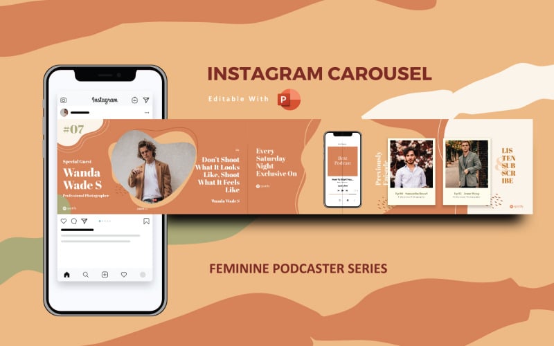 女性Podcaster Instagram旋转木马社交媒体模板Powerpoint