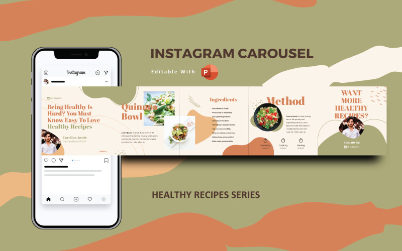 Здоровый рецепт жизни Instagram Карусель Шаблон социальных сетей Powerpoint