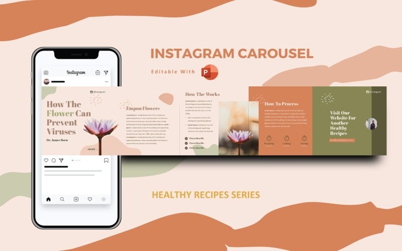 Zdravé tipy Recept Instagram Carousel Šablona sociálních médií Powerpoint