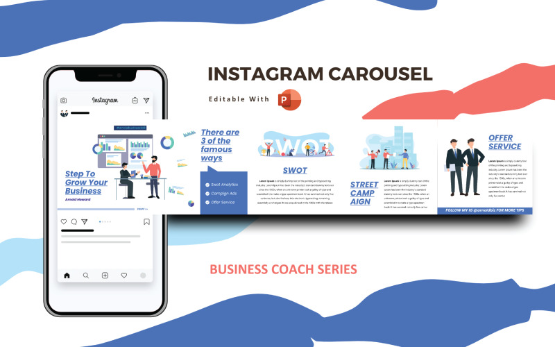 Бизнес-коучинг - шаблон для социальных сетей Instagram Carousel Powerpoint