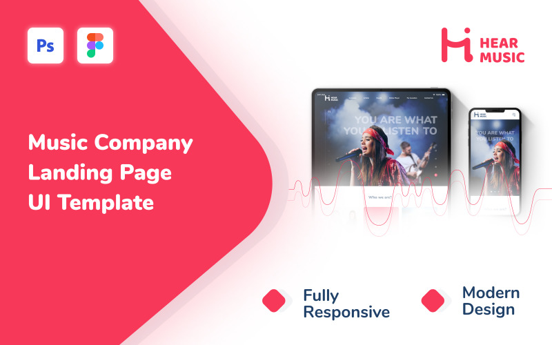 Hören Sie Musik - Responsive Modern Landing Page UI-Vorlage von Music Company
