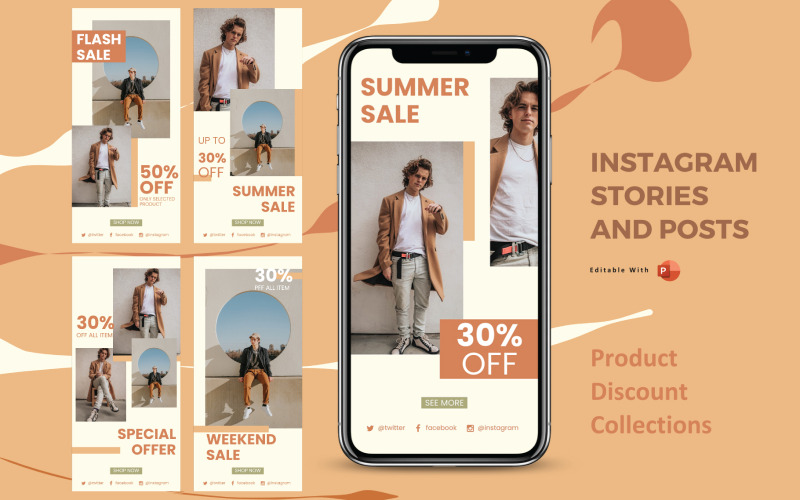 Instagram Geschichten und Beiträge Powerpoint Social Media Vorlage - Fashion Sale