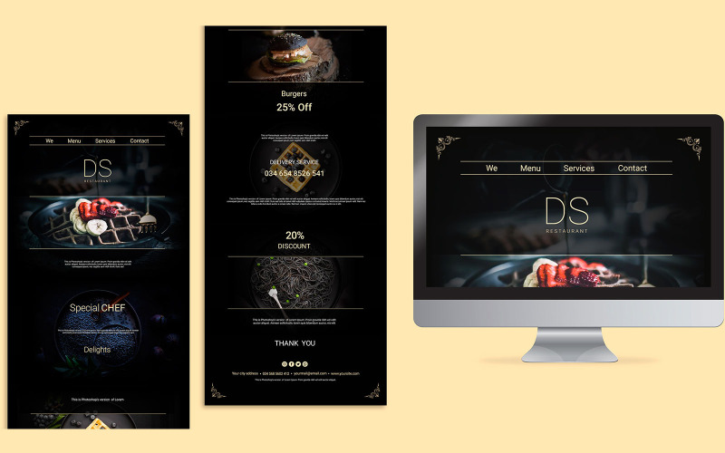 Modèle PSD de conception de page de destination de restaurant DS