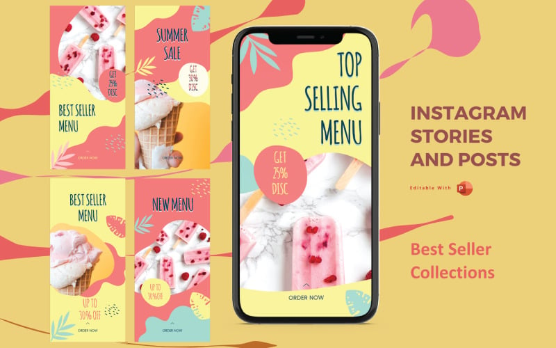 Modèles de médias sociaux Powerpoint Histoires et publications Instagram - Meilleur vendeur de crème glacée