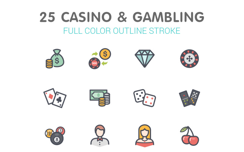 Casino & gokken lijn met kleur Iconset sjabloon