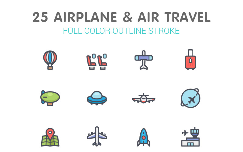 Flugzeug & Transportlinie mit Farb-Iconset-Vorlage