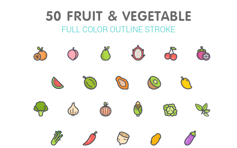 Fruit & Vegetable Line met Color Iconset-sjabloon