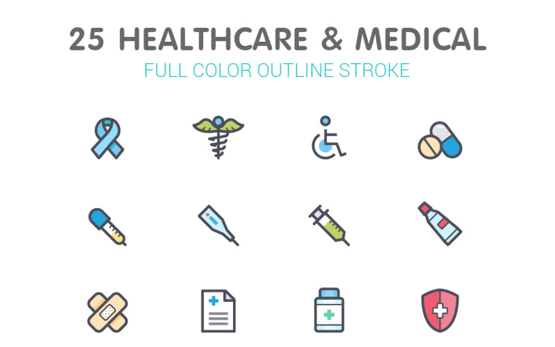 Gezondheidszorg en medische lijn met kleur Iconset-sjabloon