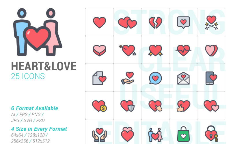 Heart & Love Line met Color Iconset-sjabloon