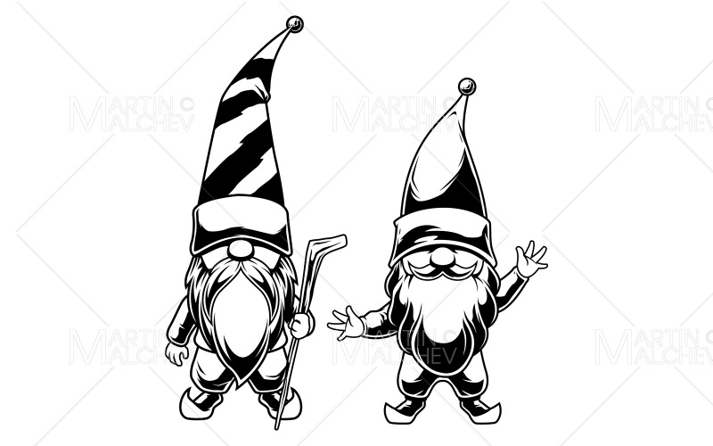 Ilustração vetorial de arte em linha de gnomos