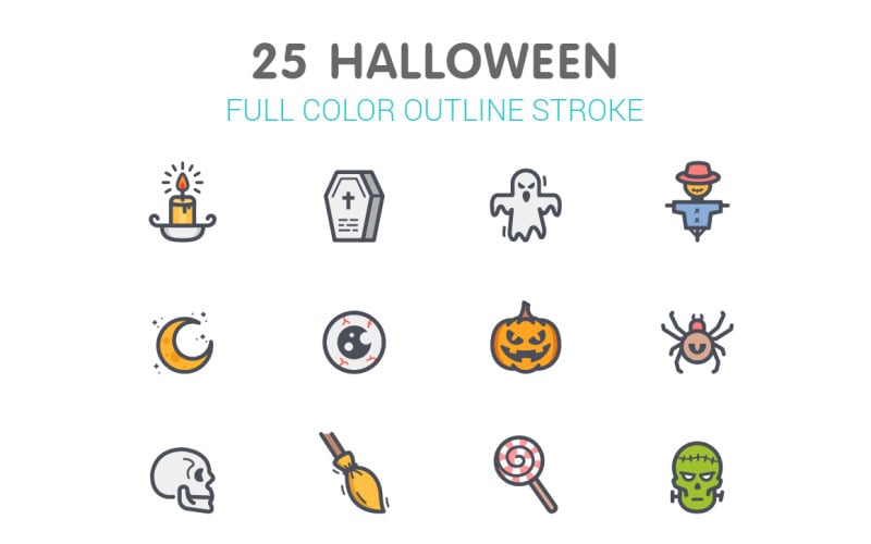 Línea de Halloween con plantilla de conjunto de iconos de color