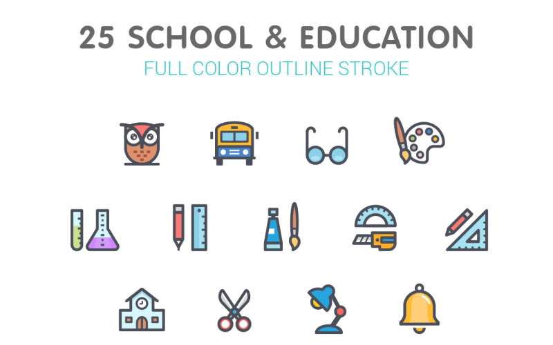 Линия школы и образования с шаблоном Color Iconset