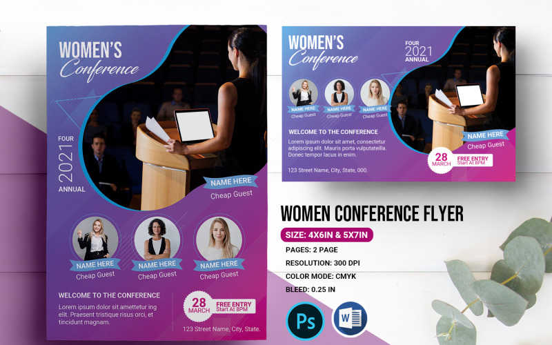 Modèle d'identité d'entreprise de flyer de conférence des femmes