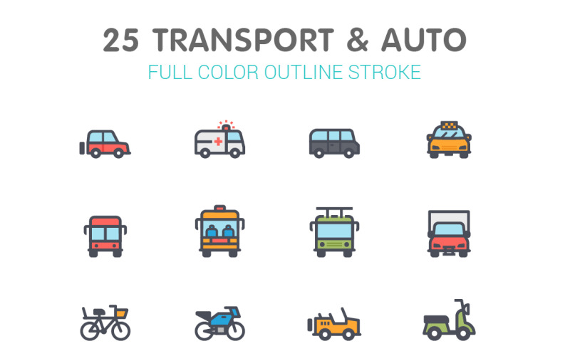 Modelo de transporte e linha automática com conjunto de ícones coloridos