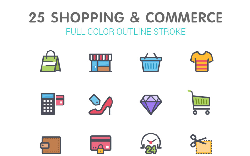 Renkli Iconset şablonlu Alışveriş ve Ticaret Hattı