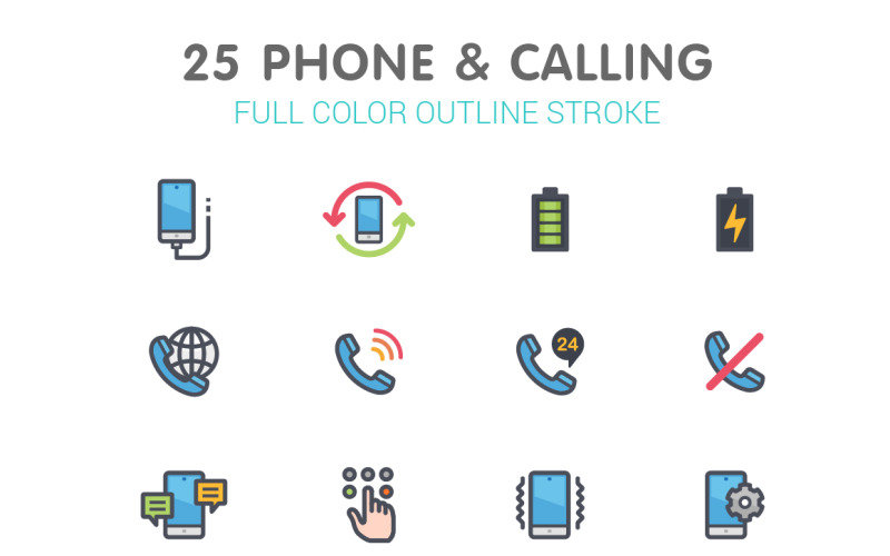 Telefoon- en oproeplijn met kleur Iconset-sjabloon