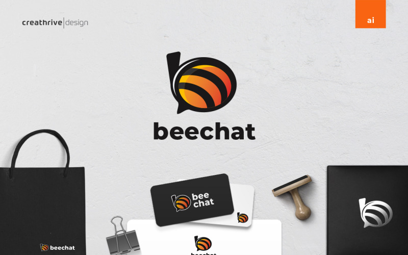 Bee Chat Tech Logo modello