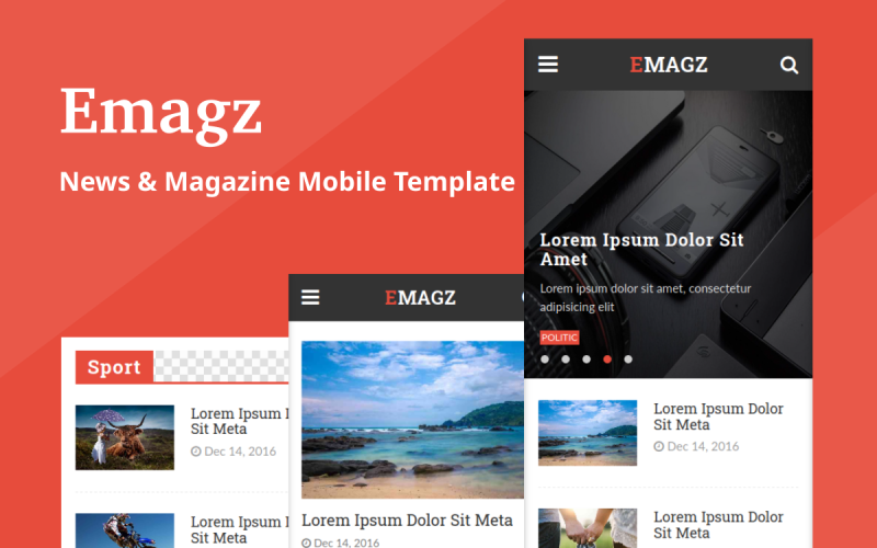 Emagz - Šablona mobilního webu pro zprávy a časopisy