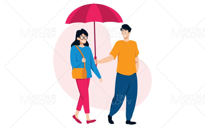 Gentleman Sheltering Lady Vector Illustration