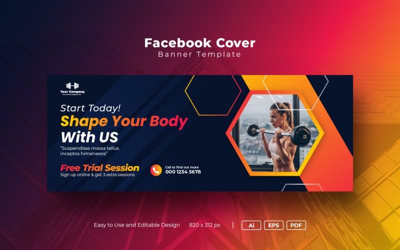 健身房健身社会Facebook封面模板社交媒体