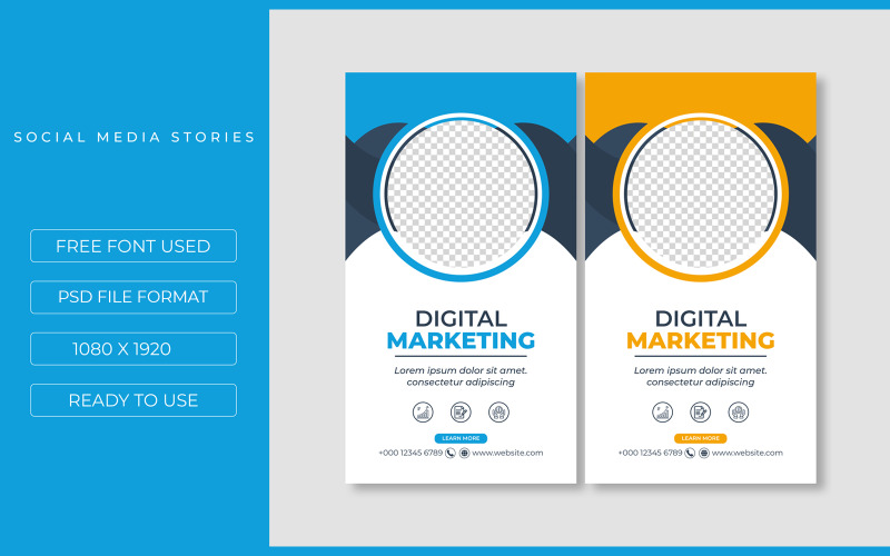Design promozionale di due storie di Instagram per il modello di social media