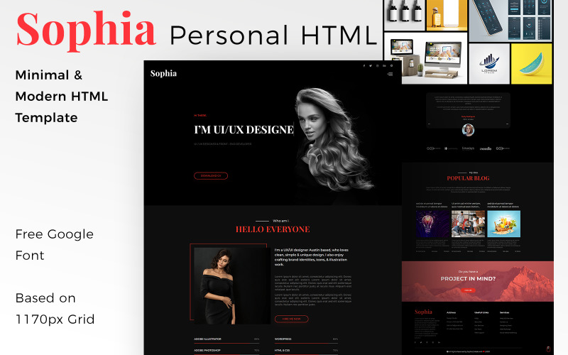Sophia - modelo de página de destino HTML de portfólio pessoal criativo