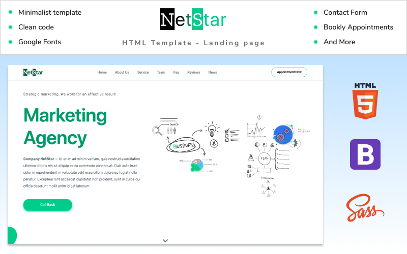 NetStar | HTML-Vorlage für die Landingpage der Marketingagentur