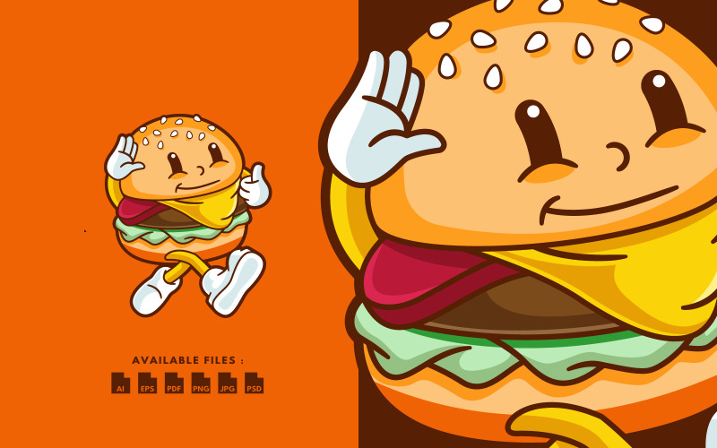 Rolig Burger karaktär logotyp mall
