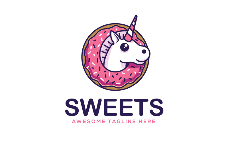 Szablon Logo jednorożca słodycze pączek