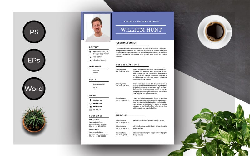 Plantilla de CV GRATIS para CV profesional limpio y creativo de Willium Hunt