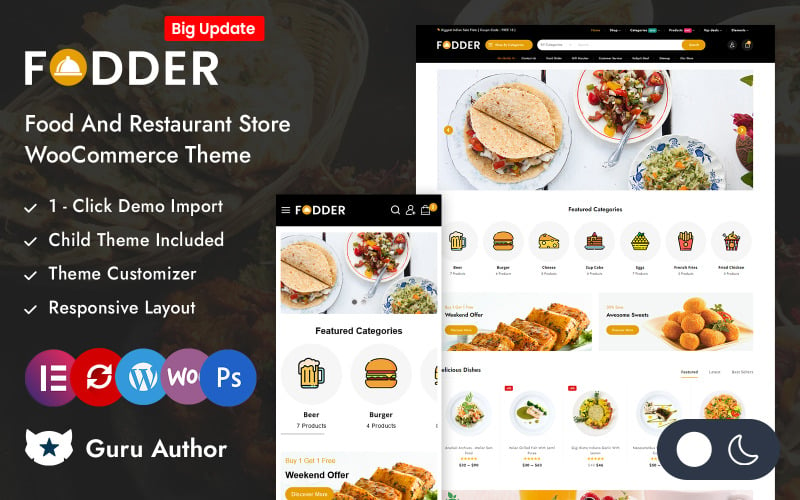 Fodder — адаптивная тема Elementor WooCommerce для продуктового и ресторанного магазина