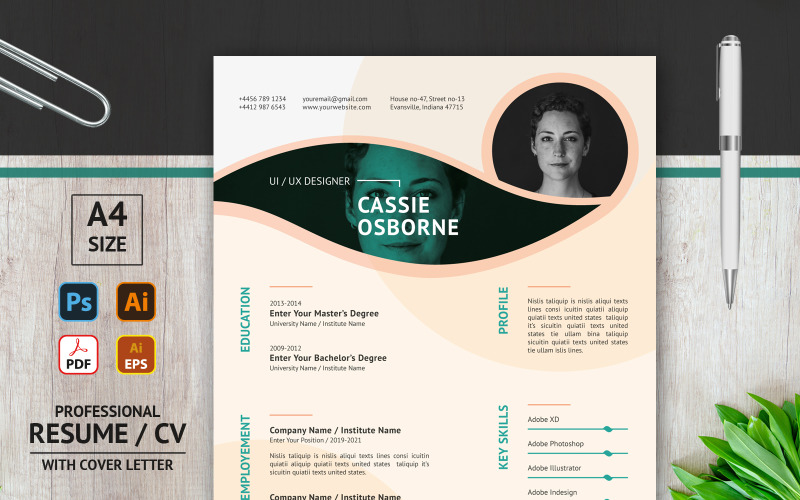 Кэсси Осборн - Креативный макет - Шаблон резюме для печати