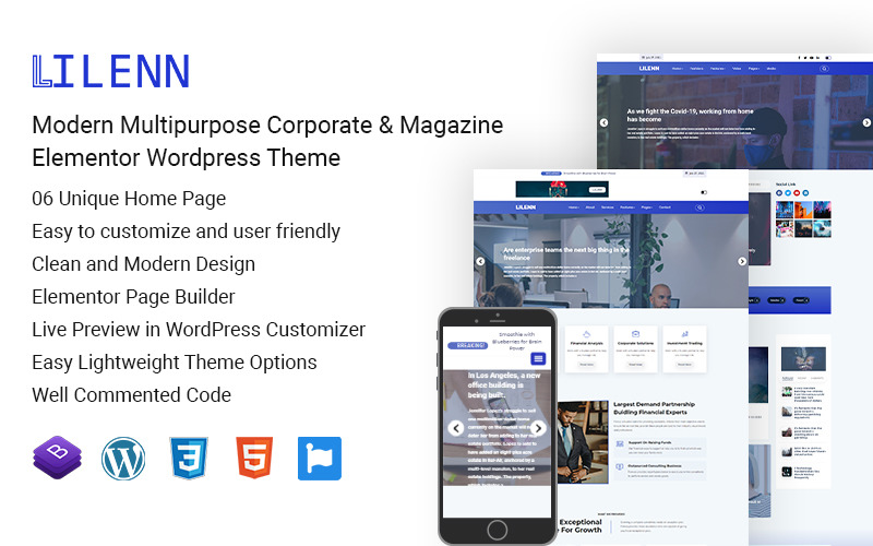 Lilenn-Modern Многоцелевая корпоративная и журнальная тема Elementor Wordpress