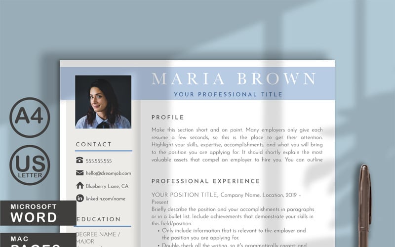 Maria Brown Resume Template for WORDS and PAGES