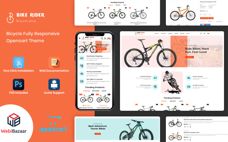 BikeRider - Sport, Opencart téma reagující na jízdní kola