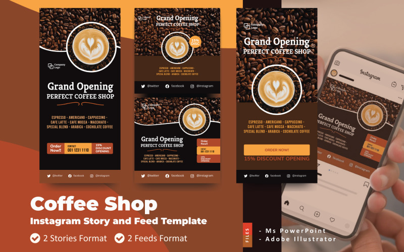 Coffee Shop Opening Instagram Story and Feed Social Media Template