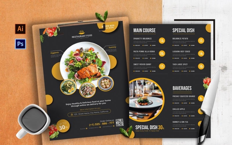 Main Course Food Menu Print Template - TemplateMonster