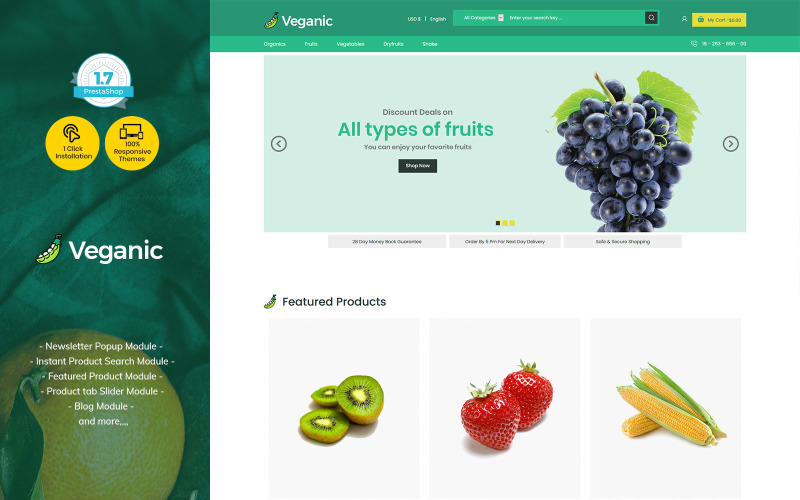 Vegane Bio-Lebensmittel - Obst Gemüse Gemüse Prestashop Thema