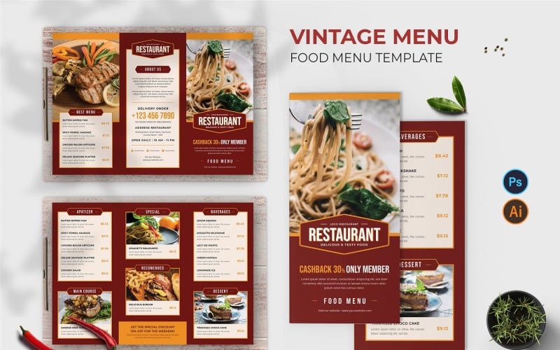 Vintage Menu Food Menu Print Template - TemplateMonster