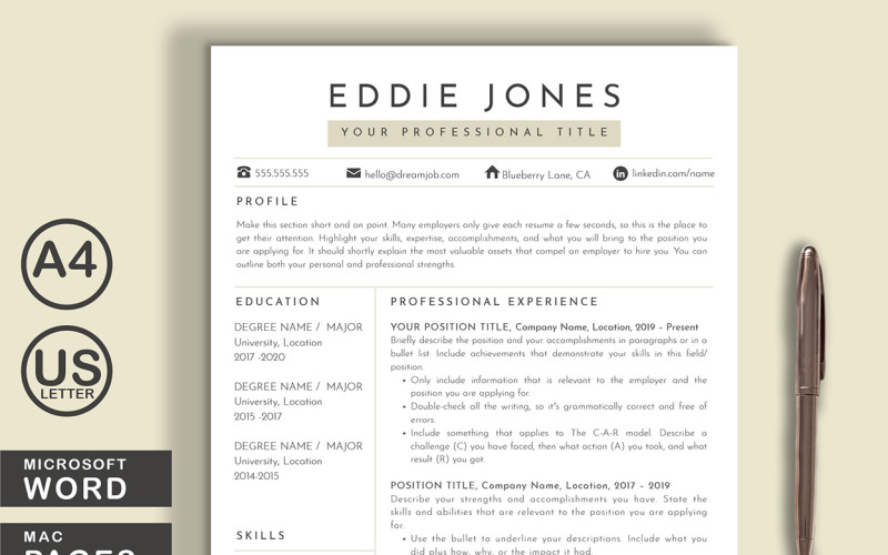 Eddie Word Pages Plantillas de CV imprimibles