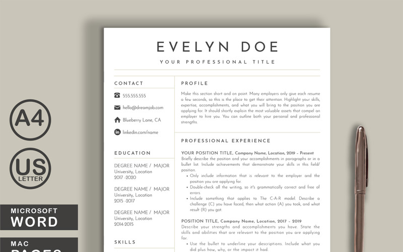 Evelyn Word Pages Printable Resume Templates