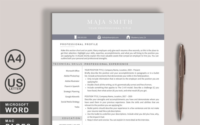 Maja CV-mall Word + Pages