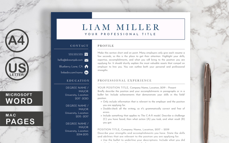Modèle de CV Liam Word + Pages