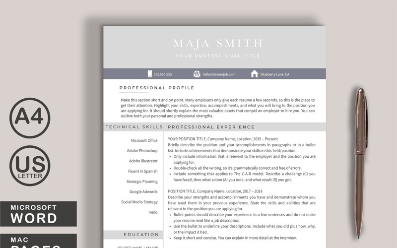 Modèle de CV Maja Word + Pages