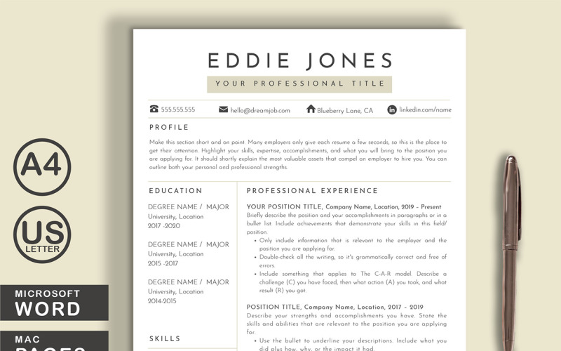 Modèles de CV imprimables Eddie Word Pages