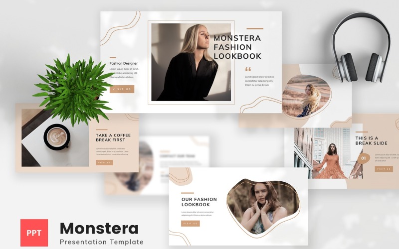 Monstera - Fashion Lookbook Sjablonen PowerPoint presentatie