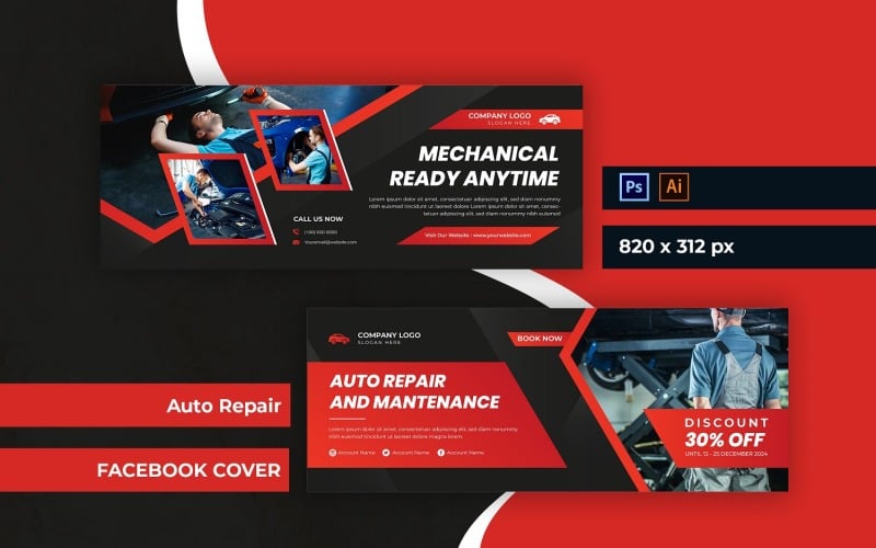 Reparación de automóviles Facebook Cover Social Media