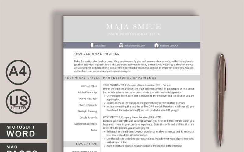 Шаблон резюме Maja Word + Pages