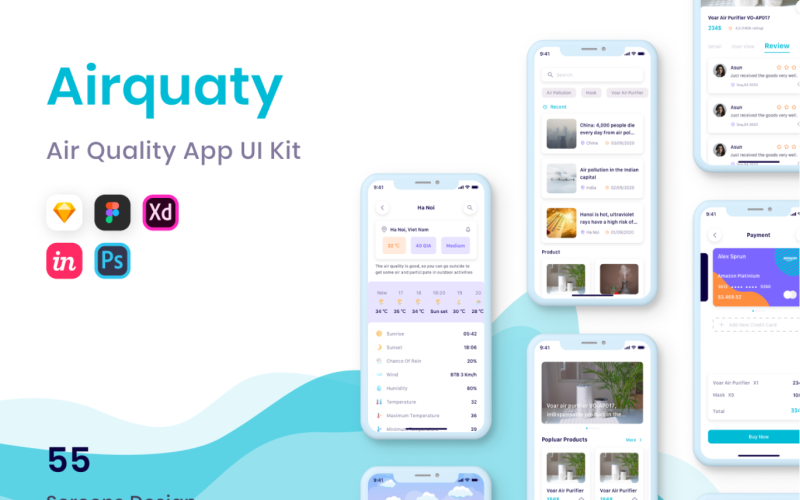 Airquaty - Елементи мобільного інтерфейсу додатка Якість повітря