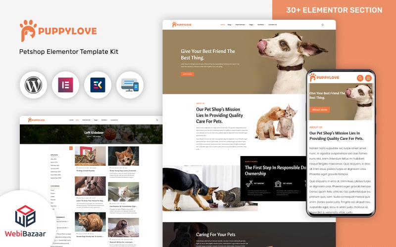 PuppyLove - Thème WordPress Elementor polyvalent pour services aux animaux de compagnie